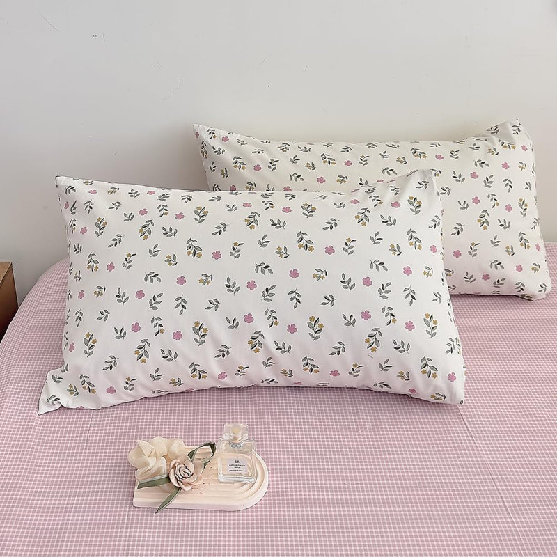 Duvet Cover Cotton White With Pink Flowers Bedding Set Colorful Floral Pattern Bed Cover With Zipper