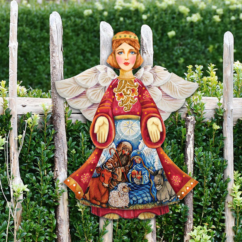 Handcrafted Wooden Nativity Angel Figurine for Indoor/Outdoor Decor