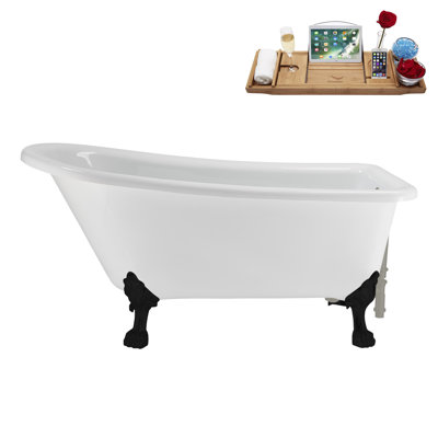 58" Streamlin Clawfoot Tub,Tray,Drain, Clawfeet