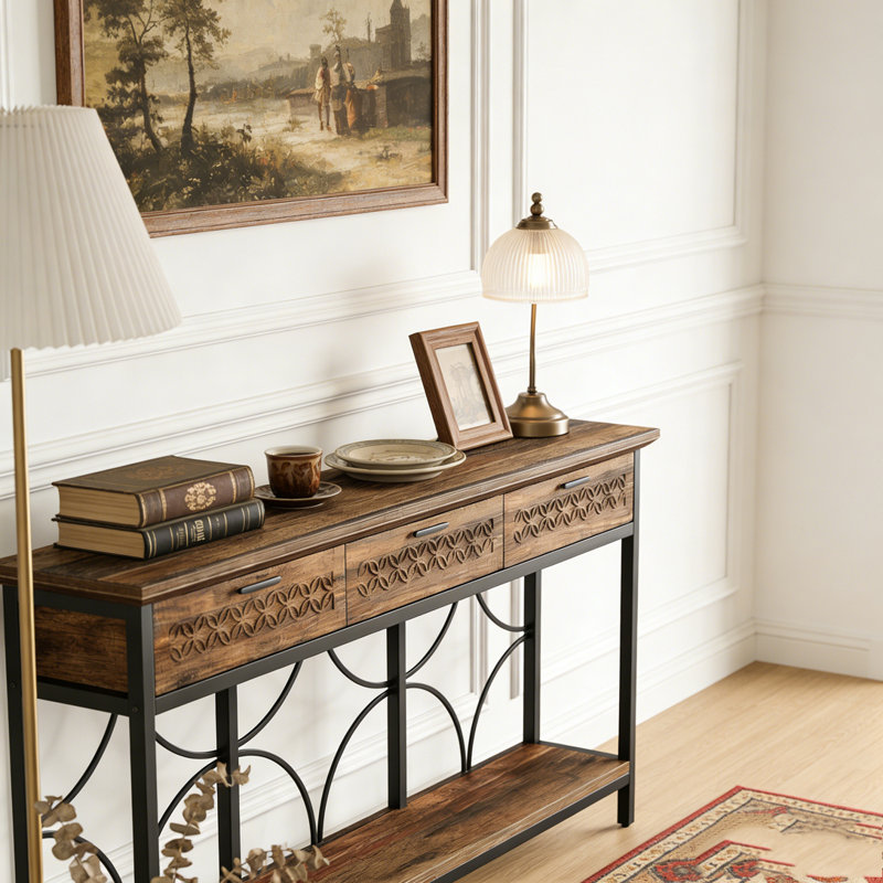 Table d'appoint longue avec tiroirs de rangement