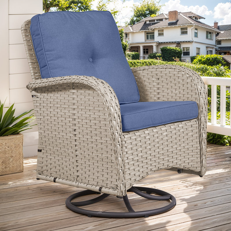 Fauteuil oscillant d'extérieur Gaetanino, Beige clair, Bleu marine
