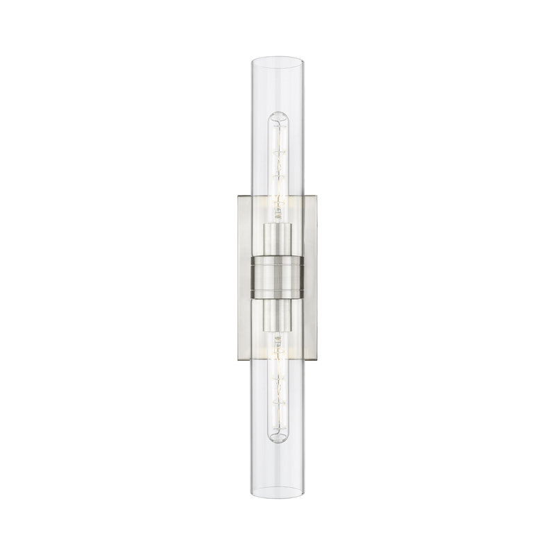 Amalle - 2 Light 11" Wall-mounted Bath Vanity Light, Clear, 3" H x 24" W x 3.88" D, Satin Nickel