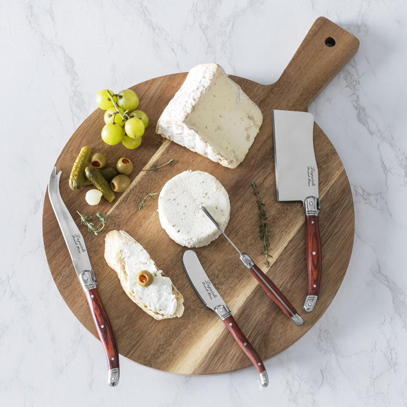 French Home Laguiole Cheese Knife and Spreader Set with Handles and Wood Board, Brown