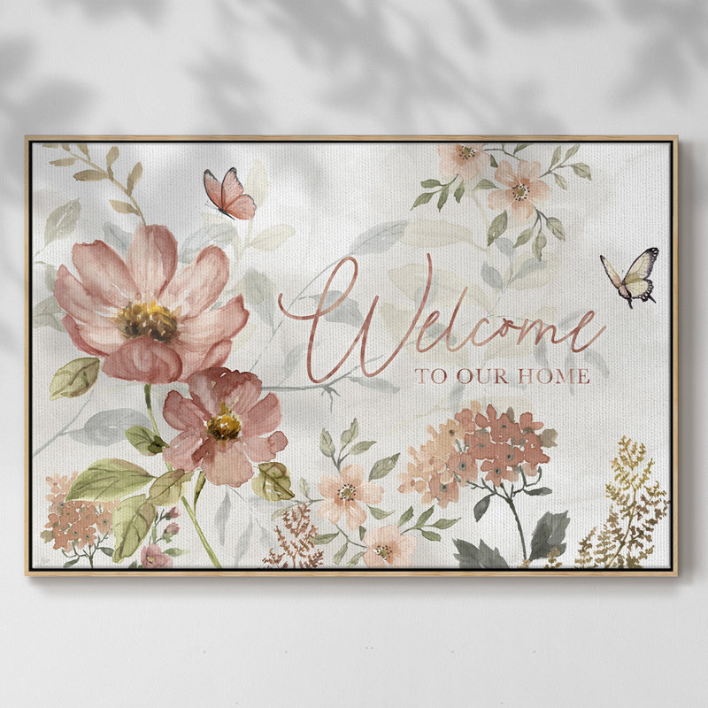 Summers Welcome - Toile tendue avec châssis encadrée, Cadre en bois naturel, H 17 po x l 25 po x P 2 po