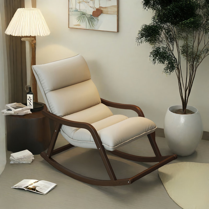 Chaise berçante moderne rembourrée, Blanc cassé
