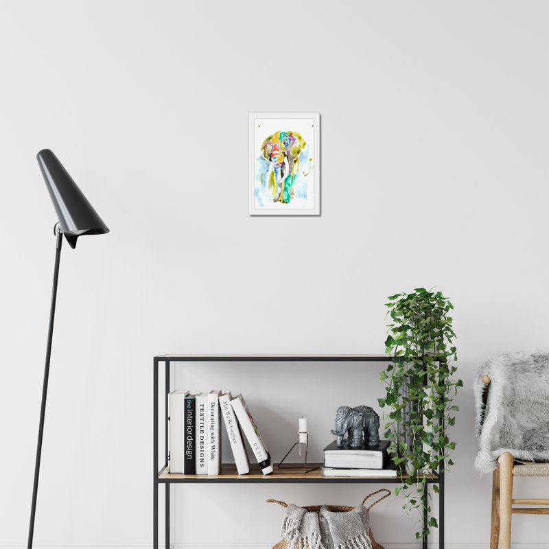 Smarty-Pants Elephant by Jennifer Goldberger - Painting, White Framed Paper Print, 50cm H x 34cm W