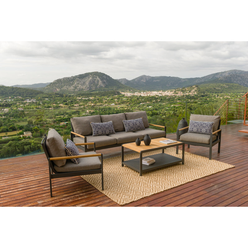 LifestyleGarden Upolu Aluminum and FSC Teak Outdoor Patio Rectangular Coffee Table