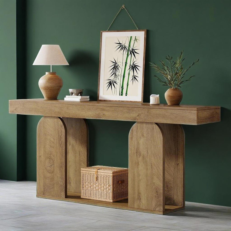 Rustic Farmhouse U-shaped Console Table - Light Brown Mdf, Timeless Charm For Modern/rustic Interiors