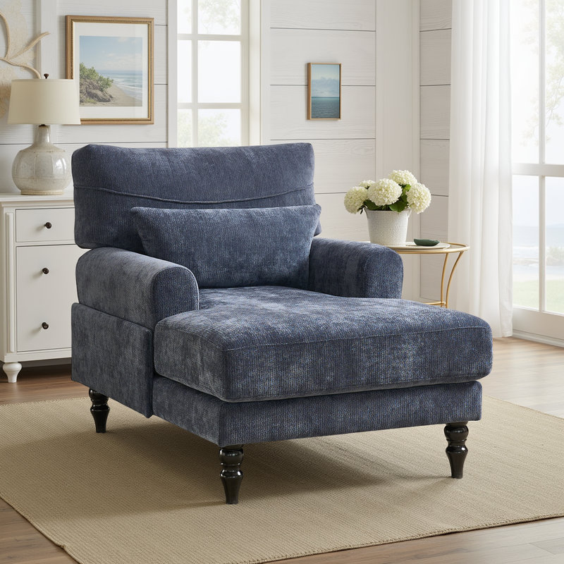 Méridienne large avec dossier et accoudoirs Afor, Bleu