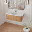 Meuble-lavabo mural avec comptoir en marbre artificiel, lavabo en céramique, conception courbée avec rayures, pré-assemblé