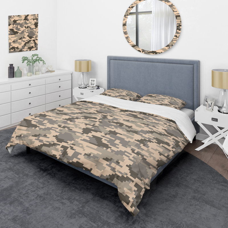Ensemble de housse de couette en microfibre brun / crème 3 pièces