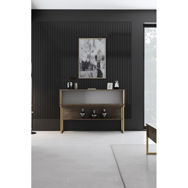 Modern Glam Dresser with Metal Legs, Walnut & Gold Finish, 47.2 x 31.5 x 11.8 inches | 100% Melamine Coated Particle Board, 0.71 inches Thick | Elegant Storage Solution for Bedroom & Living Room Decor