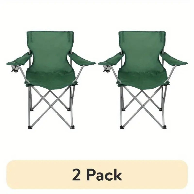 Ensemble de 2 fauteuils de camping pliants de base avec porte-gobelet Orchidée prune, Vert