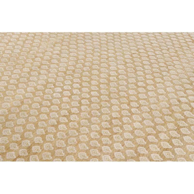 Rug & Kilim’S Modern Block Print Rug In Gold With Cream Floral Pattern, Rectangle 6' x 9'