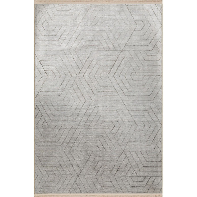 Tapis décoratif lavable à la machine à motif géométrique beige à motif géométrique moderne, Rectangle 3 pi 11 po x 5 pi 11 po