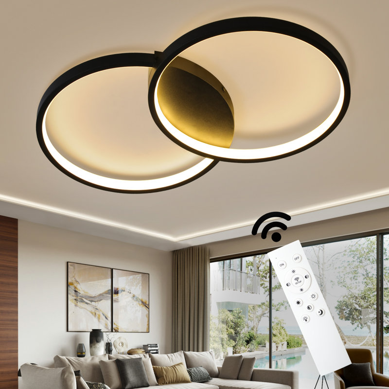 LED Deckenleuchte 2-flammig Dimmbar Rund Athenna 50 cm, Black