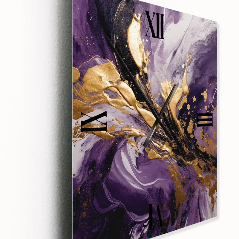 Horloge murale abstraite mauve et or liquide Magic II, Petit