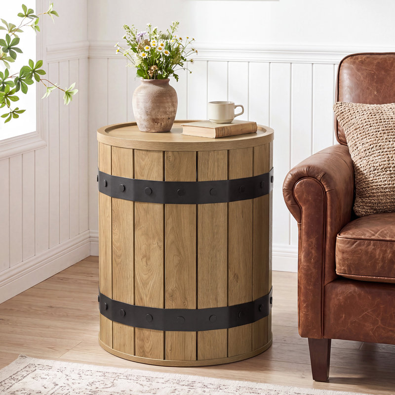 Table d'appoint ronde tonneau avec rangement caché, Light Brown