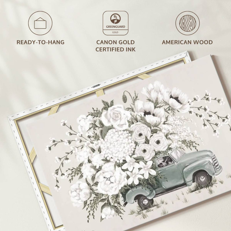 Harnek White Floral Truck, 26" H x 39" W