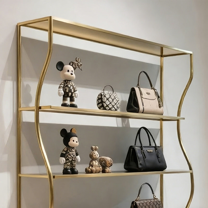 Gold Stainless Steel Multi Tier Display Shelf, (5 Shelves) 63"H x 23.62"W x 11.81"D