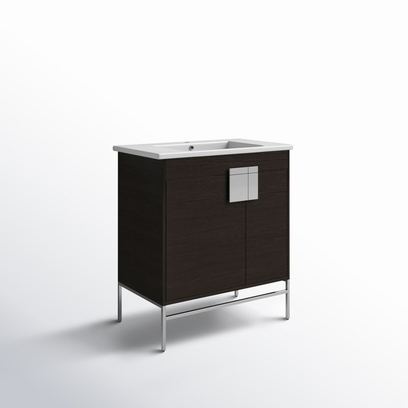 Ensemble de meuble-lavabo simple 30 po Maisie, Chêne noir à grain droit, Chrome poli