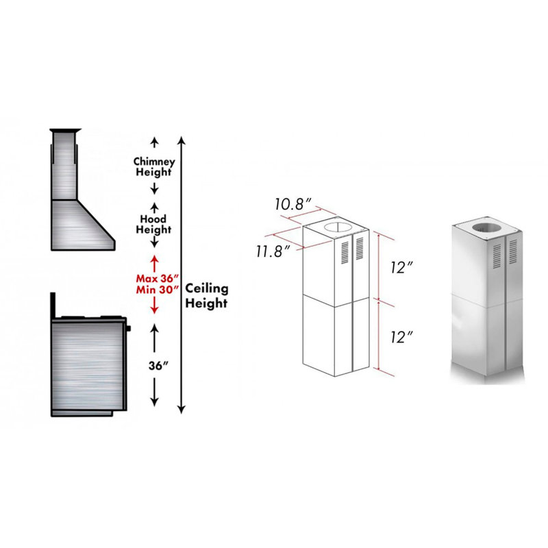 ZLINE - Pièces de cheminée courtes de 2 à 12 po pour plafonds de 7 à 8 pi (SK-GL9i)