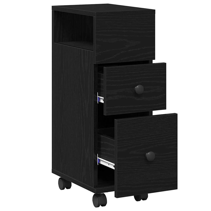 vidaXL Narrow Bathroom Cabinet with Wheels Trolley Cupboard Engineered Wood, Black Oak