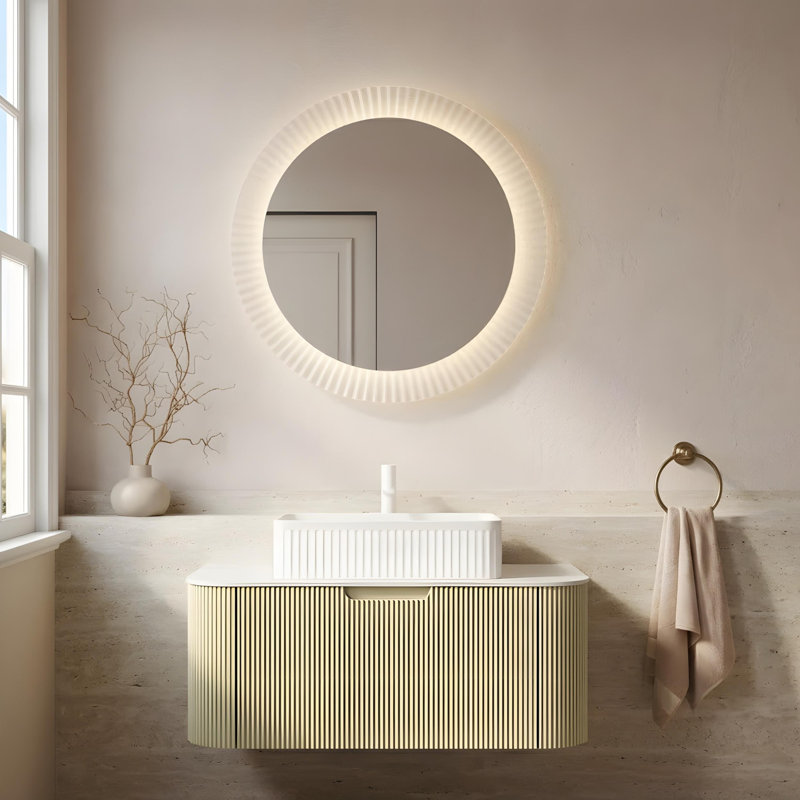 Armoire de salle de bain rayée avec tiroirs et lavabo rectangulaire en céramique blanche, 36"