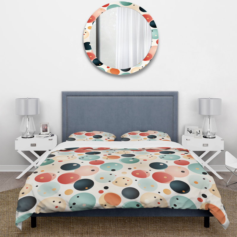 Literie Turquoise à pois Revival Delight II, Housse de couette pour très grand lit et 2 très