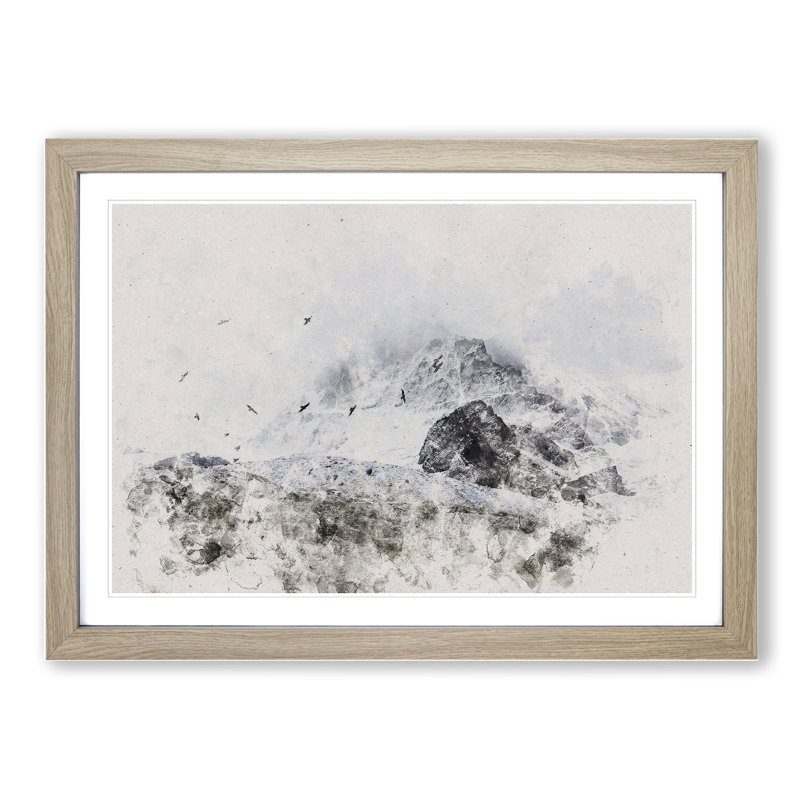 A Flock of Birds Watercolour - Picture Frame Graphic Art, 36cm H x 48cm W x 2cm D, Oak