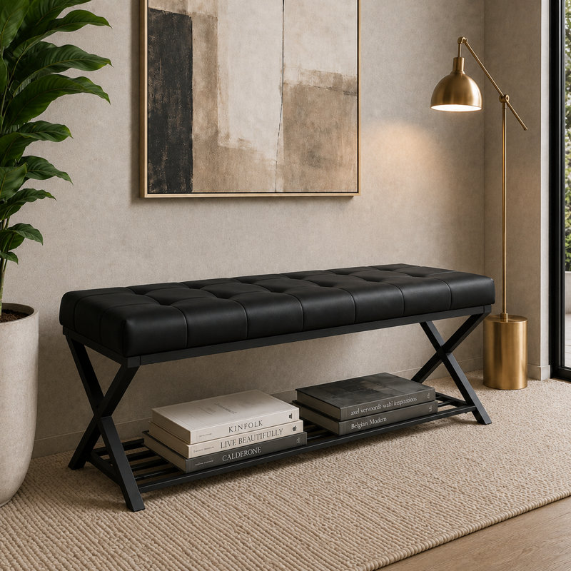 Banc rembourré avec rangement pour chaussures Richia, Noir
