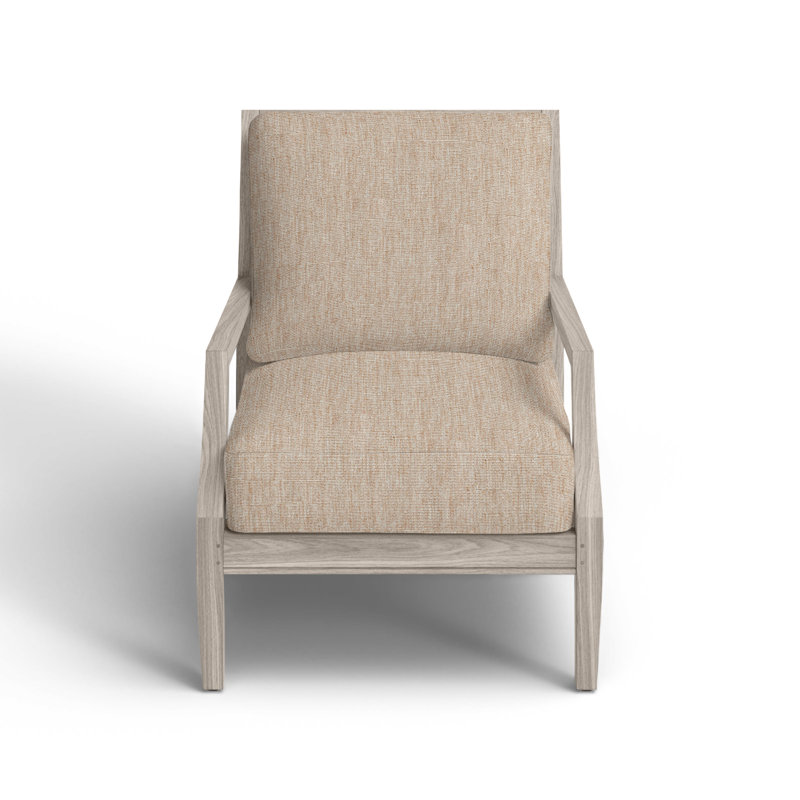 Haley Teak Patio Chair with Cushions, Oyster Teak, No welt + Standard fill, Canvas Sand