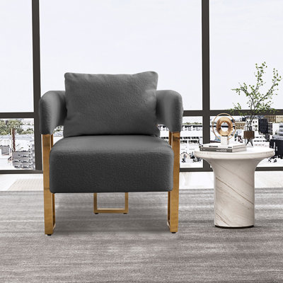 Chaise décorative moderne, chaise d'appoint de salon avec pieds en métal doré, sans roulettes, convient au vestiaire, à la salle de réception, au bureau, aux canapés en métal et rembourrés de pieds en polaire 2 pièces gris