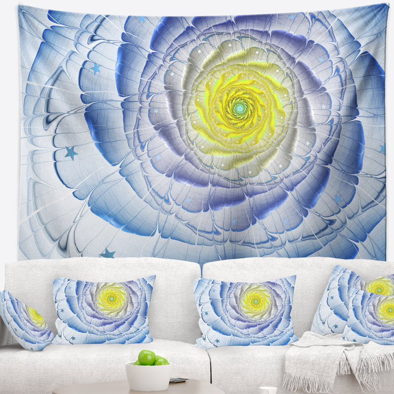 Tapisserie d'art numérique Fractal Flower Blue Yellow, H 50 po x l 60 po