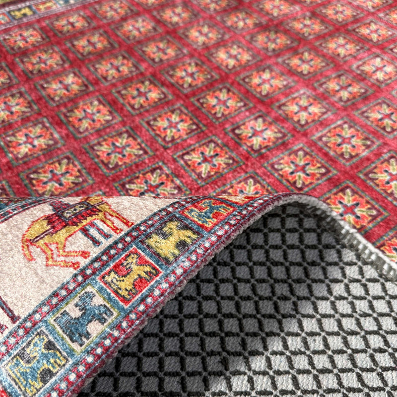 Tapis miniature en chenille de coton rouge pastel Lacasa, Carré 5 pi 3 po
