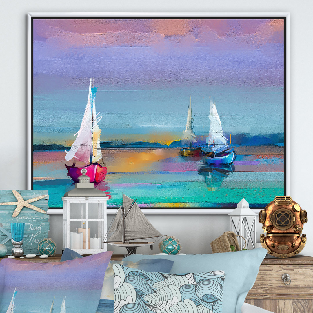 " Impressionist Seascape With Little Ships I " Painting Print East Urban Home 