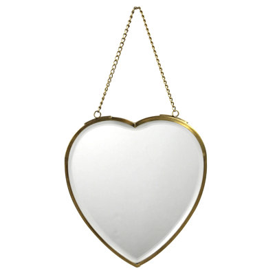 Miroir cœur sur chaîne, chaîne laiton 4,5 po
