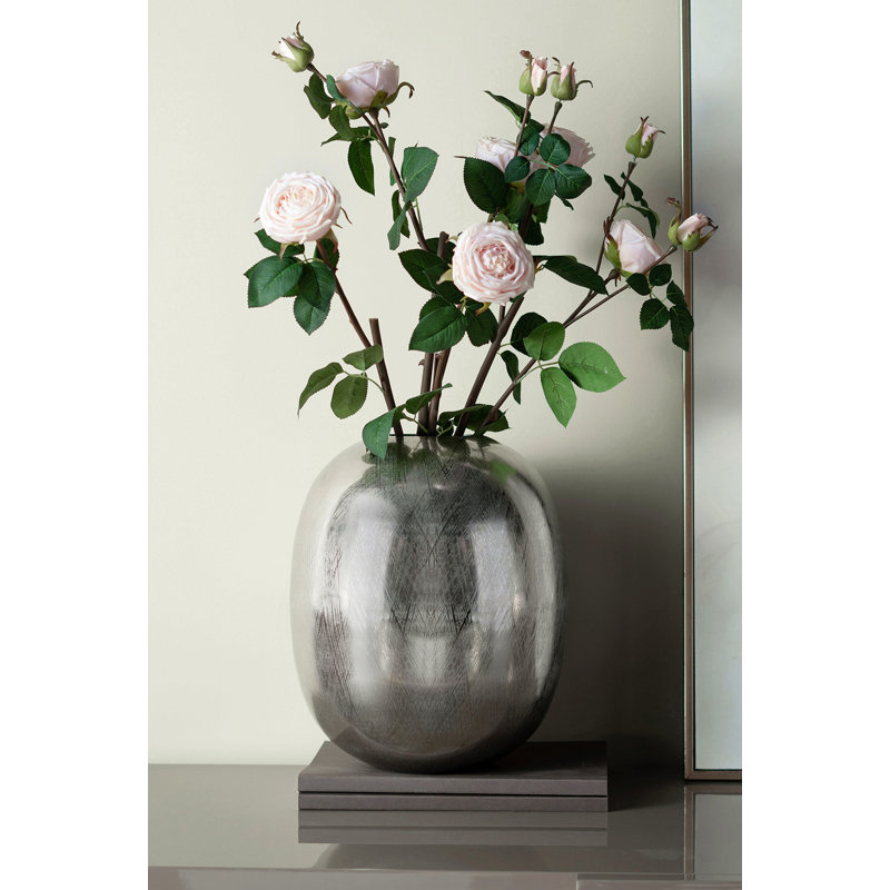 12.5x12.5x15" Aluminum Vase, Silver Streaks, 15" H x 12.5" W x 12.5" D