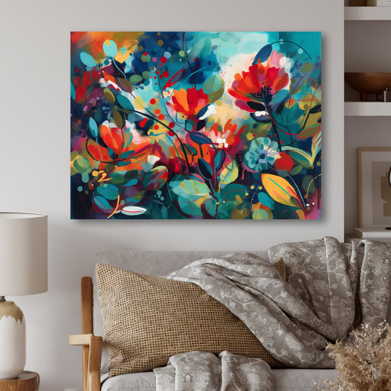 Red Vibrant Garden Symphony I sur impression métallique, H 12 po x l 20 po x P 1 po