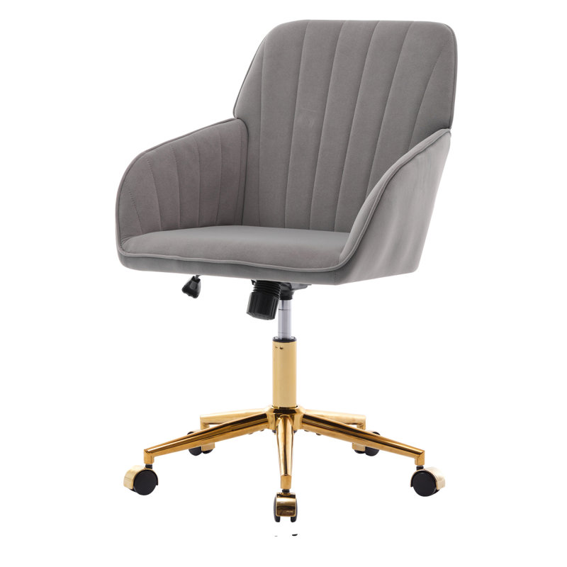 Adjustable Office Chair, Armchair, Swivel Chair With Metal Base, Gray, Gold