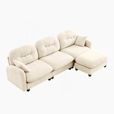 Modular Sectional L Shaped Couch With Ottoman, Featuring Premium Chenille Fabric, Tufted Cushion Backrest, Ergonomic Design And Easy Installation