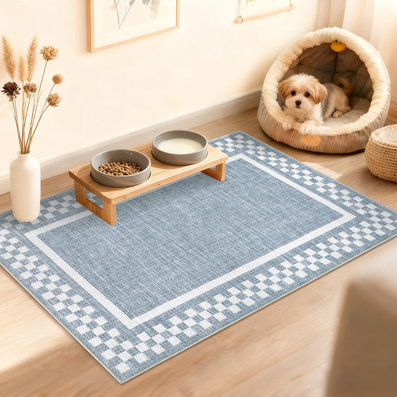 Area Rugs for Living Room, Non Slip Washable Rug, Low Pile Lightweight Modern Checkered Large Soft Carpet, Stain Resistant Foldable Floor MNats for Bedroom, Home Office