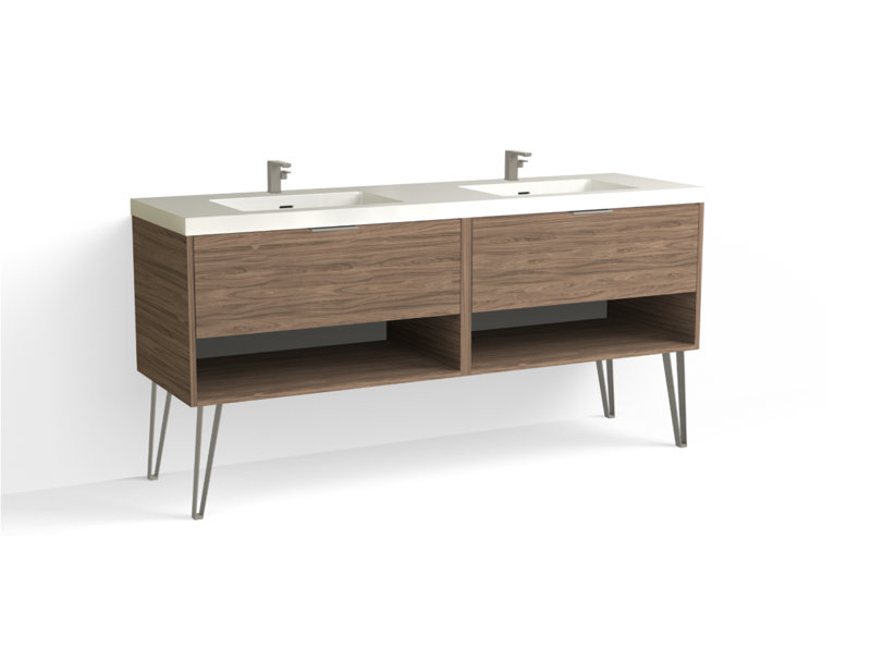 Modo 72" W Freestanding Double Bathroom Vanity with Dawson Leg, Glossy White/Single, Biondo, Matte Black