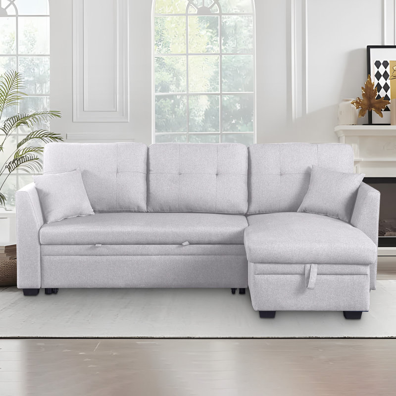 Canapé-lit modulaire avec méridienne de rangement, Mélange de lin gris clair