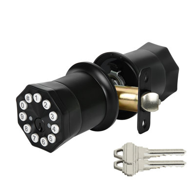 Door Knob with Keypad and Key, Keyless Entry Door Lock,Smart Digital Knob Unlock by Passcode/Keys/USB backuplock,Electronic Door Knob for Home Bedroom Apartment Garage Office Security,Black