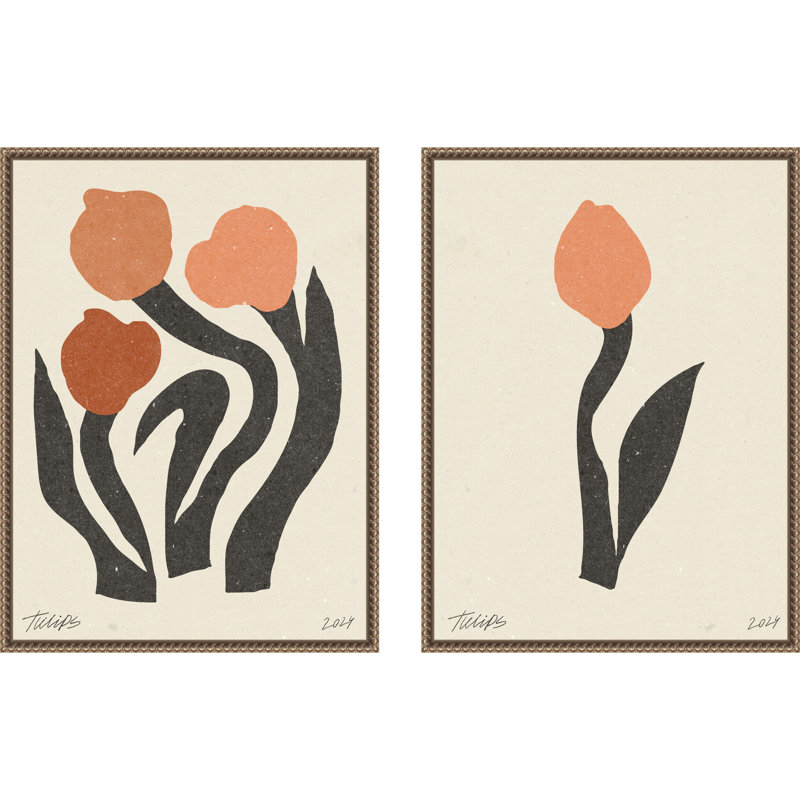  Art moderne sur toile encadrée, "Modern Tulip Flower No. 1 & 2" par Nktn
