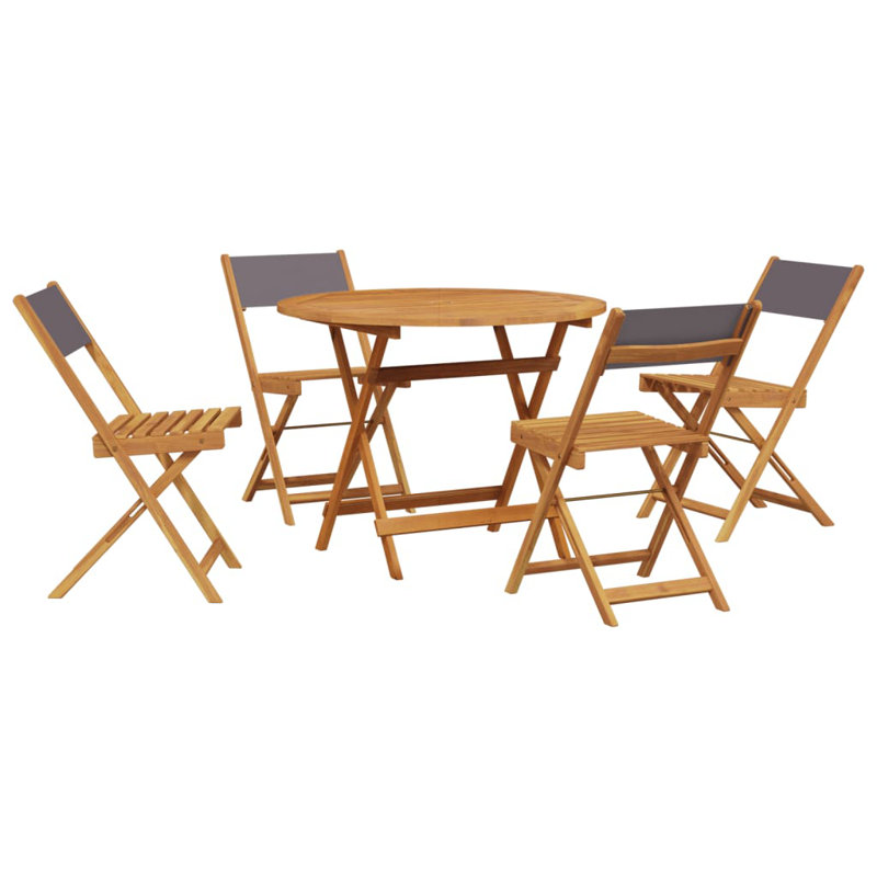 4 - Person Acacia Solid Wood Patio Dining Set Round Table, Anthracite
