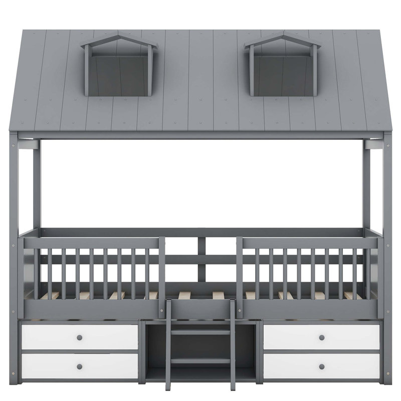 Structure de lit en bois, Gris, Lit simple