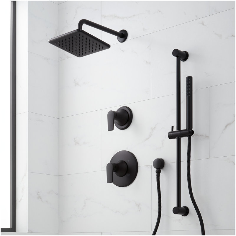 Berwyn Pressure Balance Shower System with Slide Bar and Hand Shower - Matte Black, Matte Black