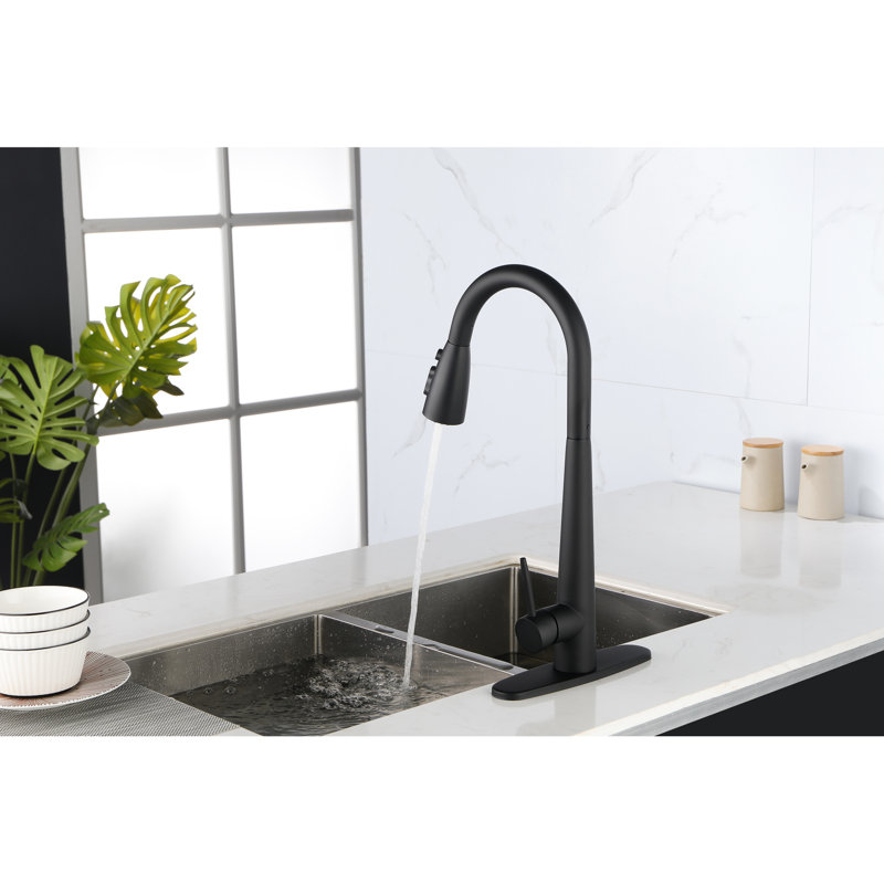 Fingerprint Matte Black Kitchen Faucet, Pull Down , Single Hole Deck Mount, Simple Installation And Use Faucets With Out Black, Mounted, Handle, Easy Operation